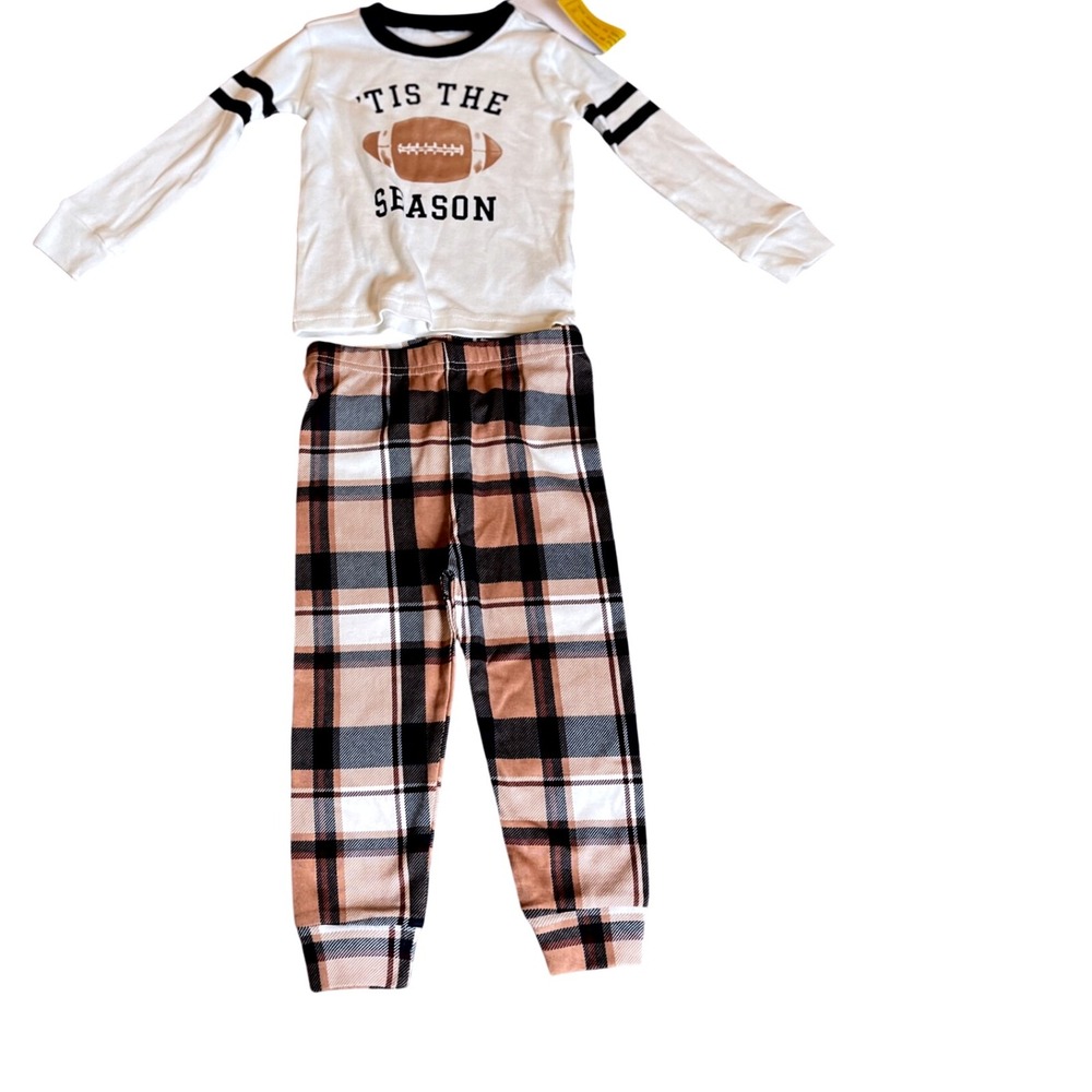 PJ Place Baby Football Pajama Set 9-12M 'Tis the Season Plaid Cotton NWT